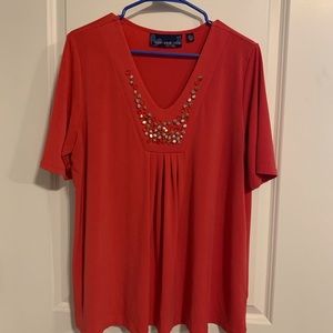 Susan Graver Coral Shirt w/ Stone Embellishments